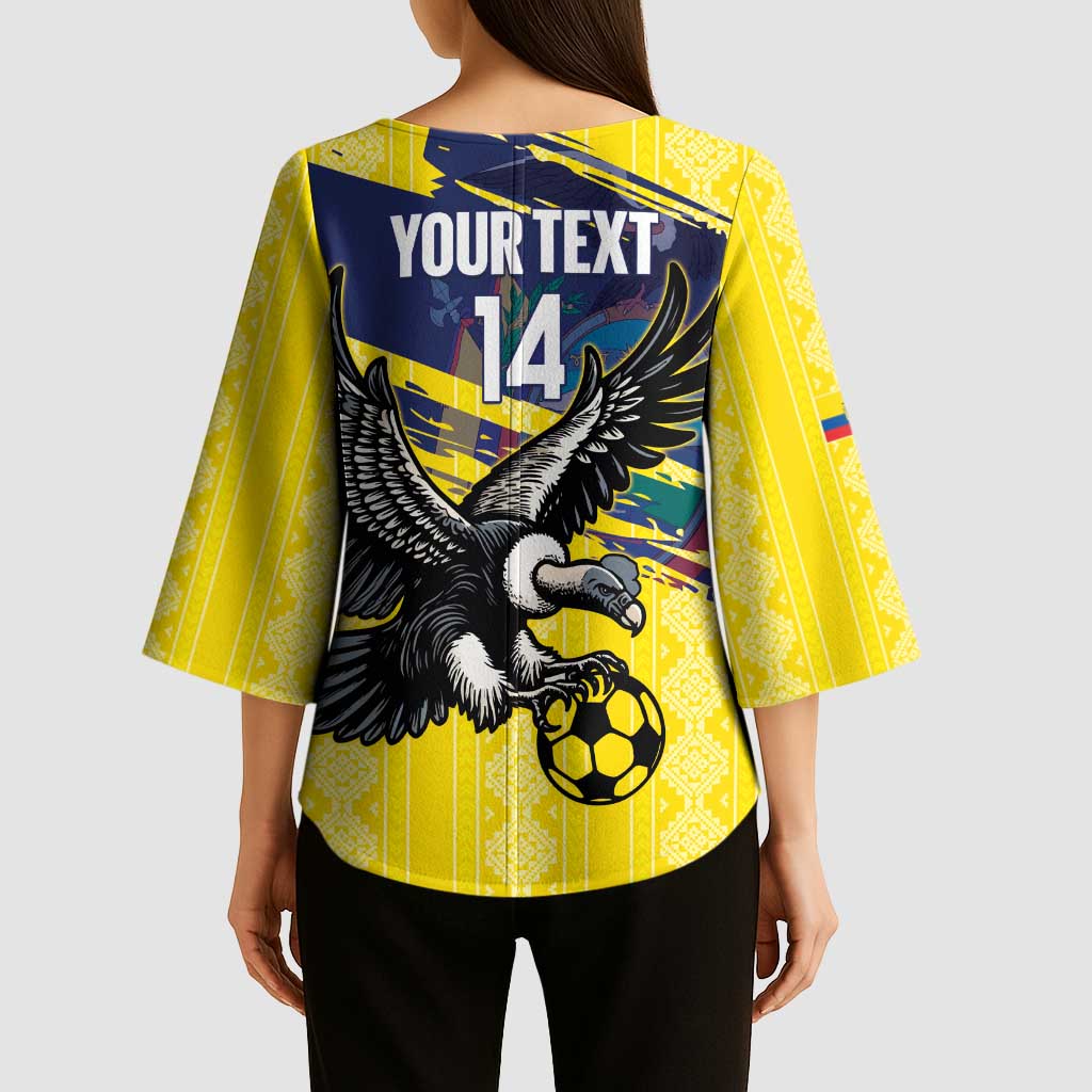 Ecuador Football Custom Kimono Sleeve Blouse 2026 Vamos La Tri Yellow South America Pattern - Wonder Print Shop