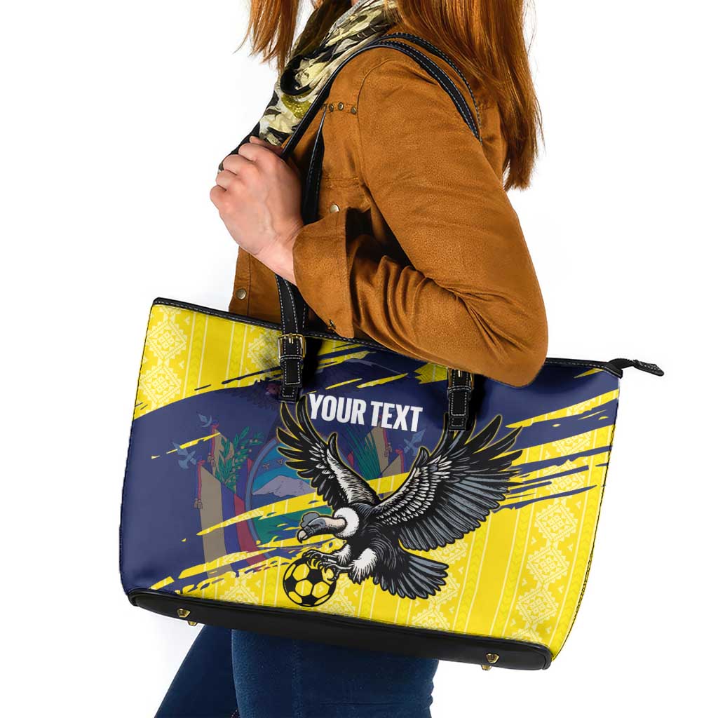 Ecuador Football Custom Leather Tote Bag 2026 Vamos La Tri Yellow South America Pattern - Wonder Print Shop