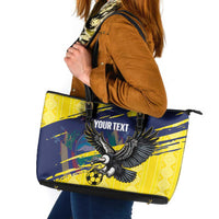 Ecuador Football Custom Leather Tote Bag 2026 Vamos La Tri Yellow South America Pattern - Wonder Print Shop