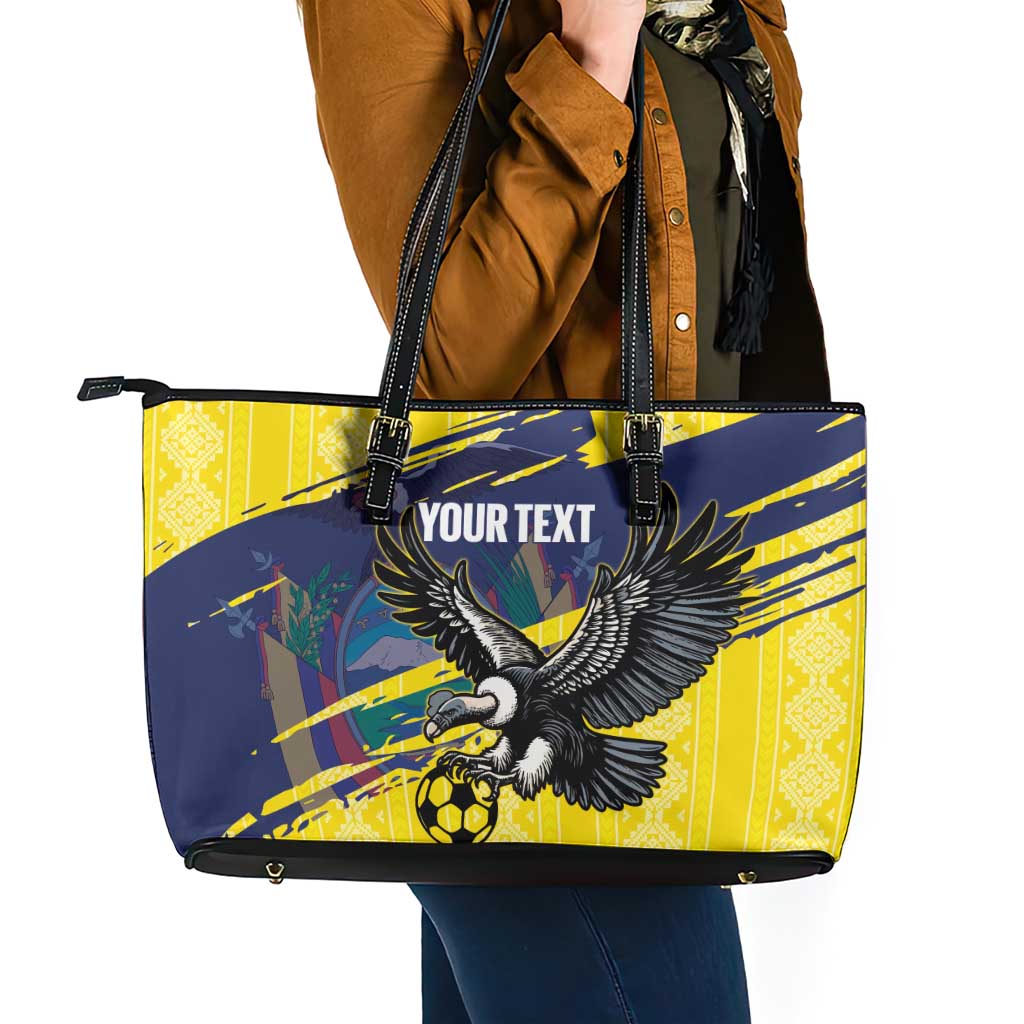 Ecuador Football Custom Leather Tote Bag 2026 Vamos La Tri Yellow South America Pattern - Wonder Print Shop