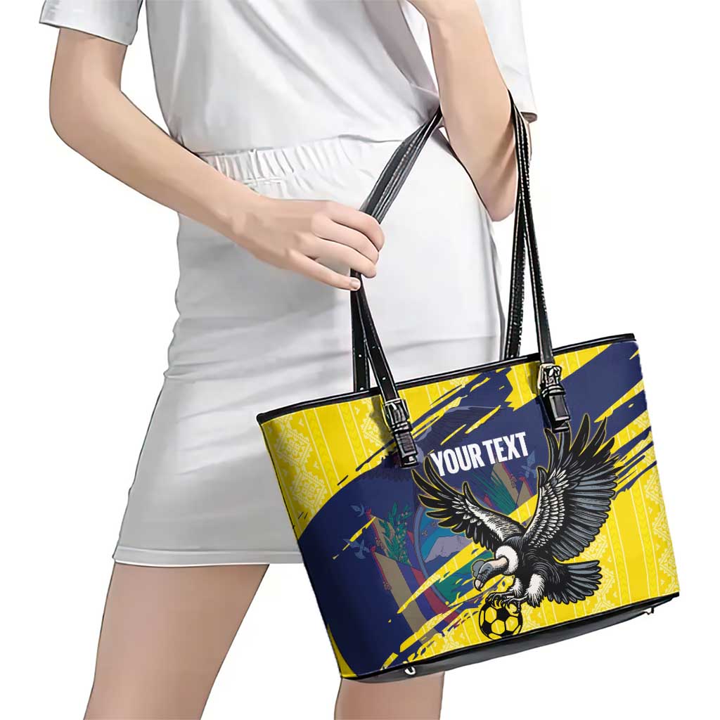 Ecuador Football Custom Leather Tote Bag 2026 Vamos La Tri Yellow South America Pattern - Wonder Print Shop