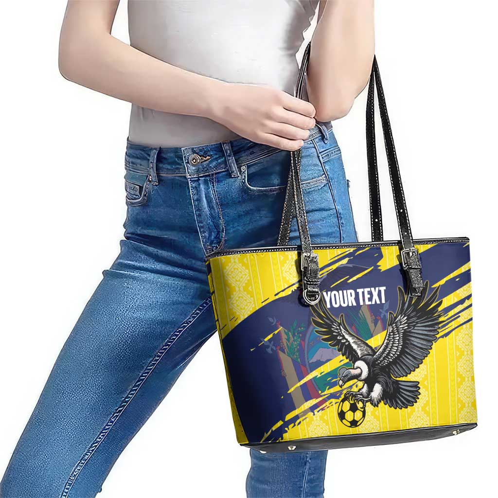 Ecuador Football Custom Leather Tote Bag 2026 Vamos La Tri Yellow South America Pattern - Wonder Print Shop