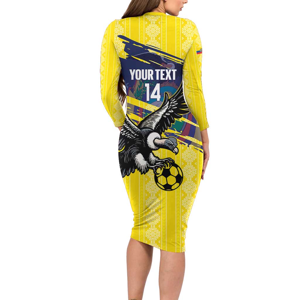 Ecuador Football Custom Long Sleeve Bodycon Dress 2026 Vamos La Tri Yellow South America Pattern - Wonder Print Shop