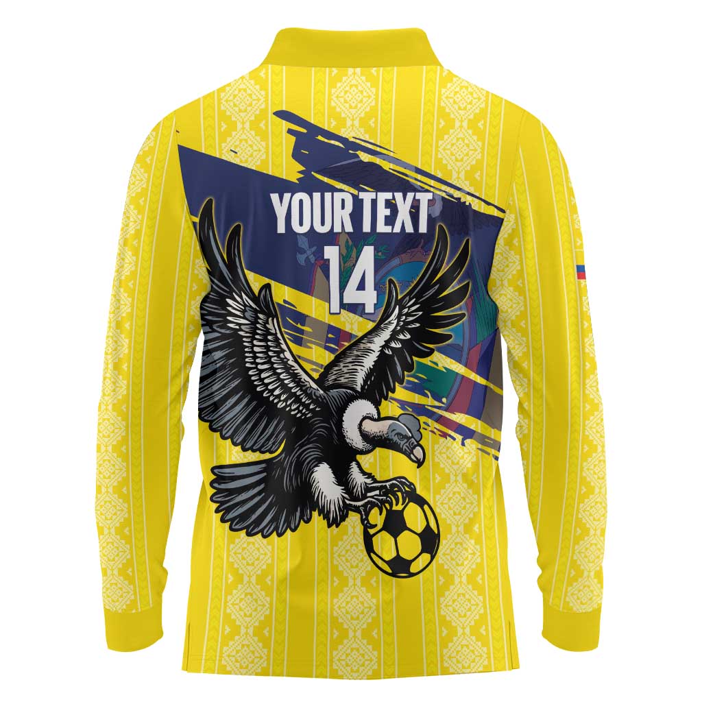Ecuador Football Custom Long Sleeve Polo Shirt 2026 Vamos La Tri Yellow South America Pattern - Wonder Print Shop
