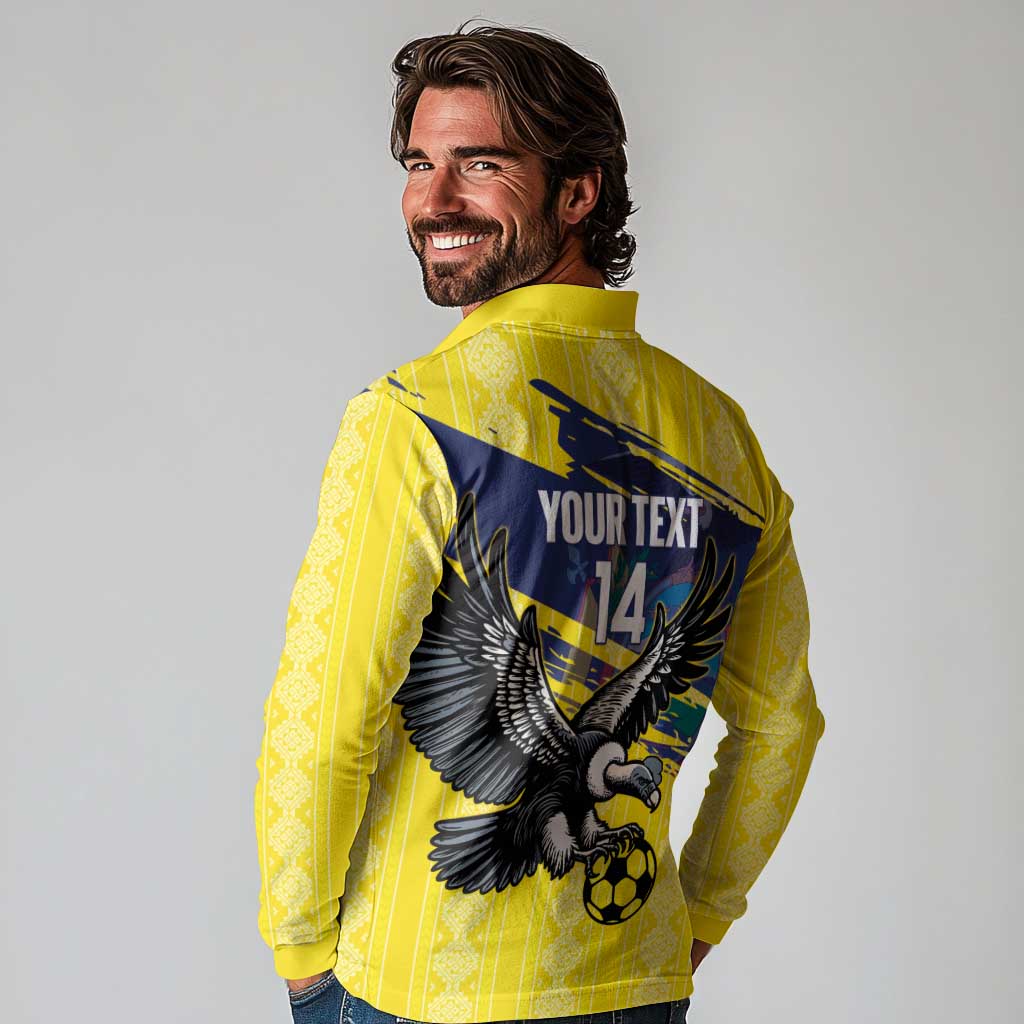 Ecuador Football Custom Long Sleeve Polo Shirt 2026 Vamos La Tri Yellow South America Pattern - Wonder Print Shop