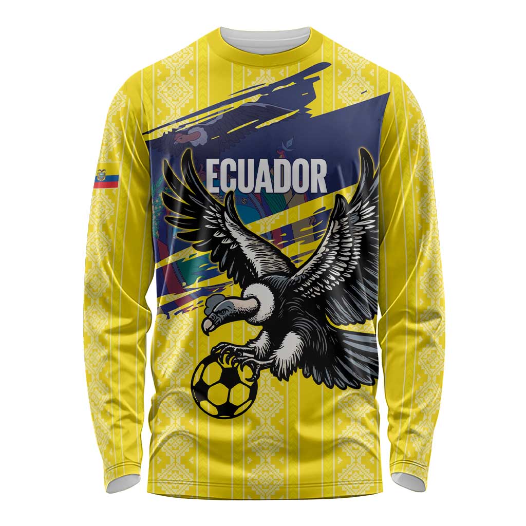 Ecuador Football Custom Long Sleeve Shirt 2026 Vamos La Tri Yellow South America Pattern - Wonder Print Shop