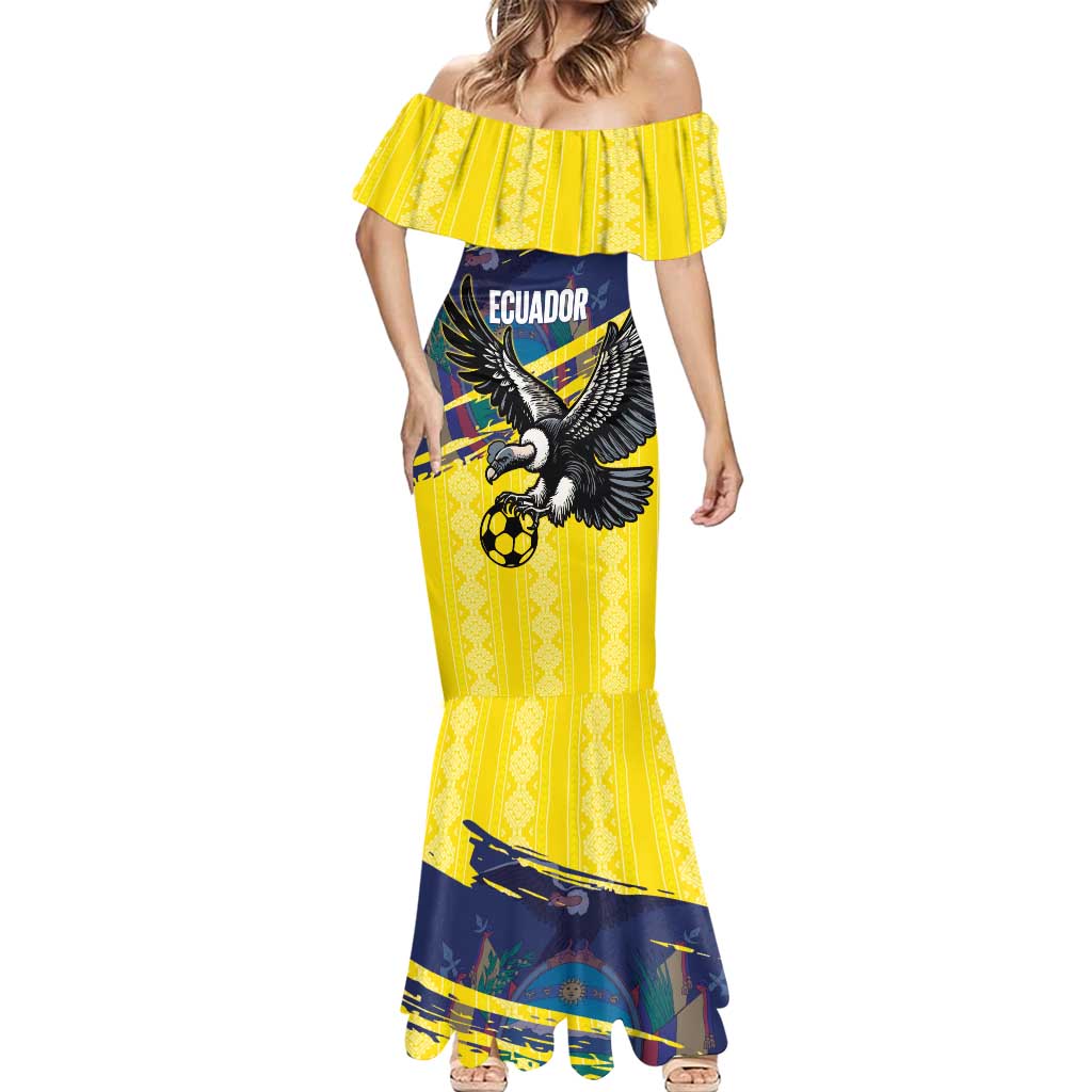 Ecuador Football Custom Mermaid Dress 2026 Vamos La Tri Yellow South America Pattern - Wonder Print Shop