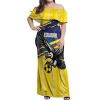 Ecuador Football Custom Off Shoulder Maxi Dress 2026 Vamos La Tri Yellow South America Pattern - Wonder Print Shop