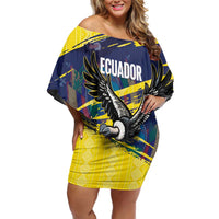 Ecuador Football Custom Off Shoulder Short Dress 2026 Vamos La Tri Yellow South America Pattern - Wonder Print Shop
