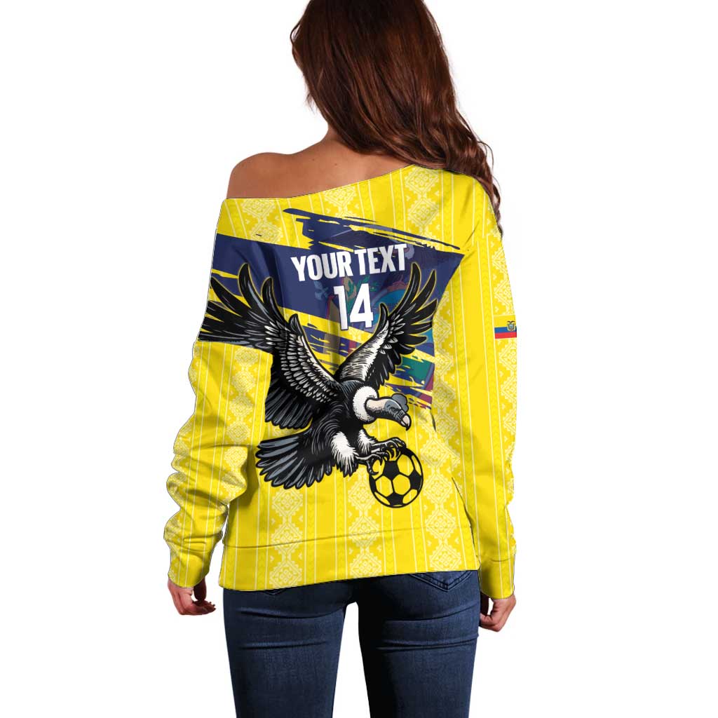 Ecuador Football Custom Off Shoulder Sweater 2026 Vamos La Tri Yellow South America Pattern - Wonder Print Shop