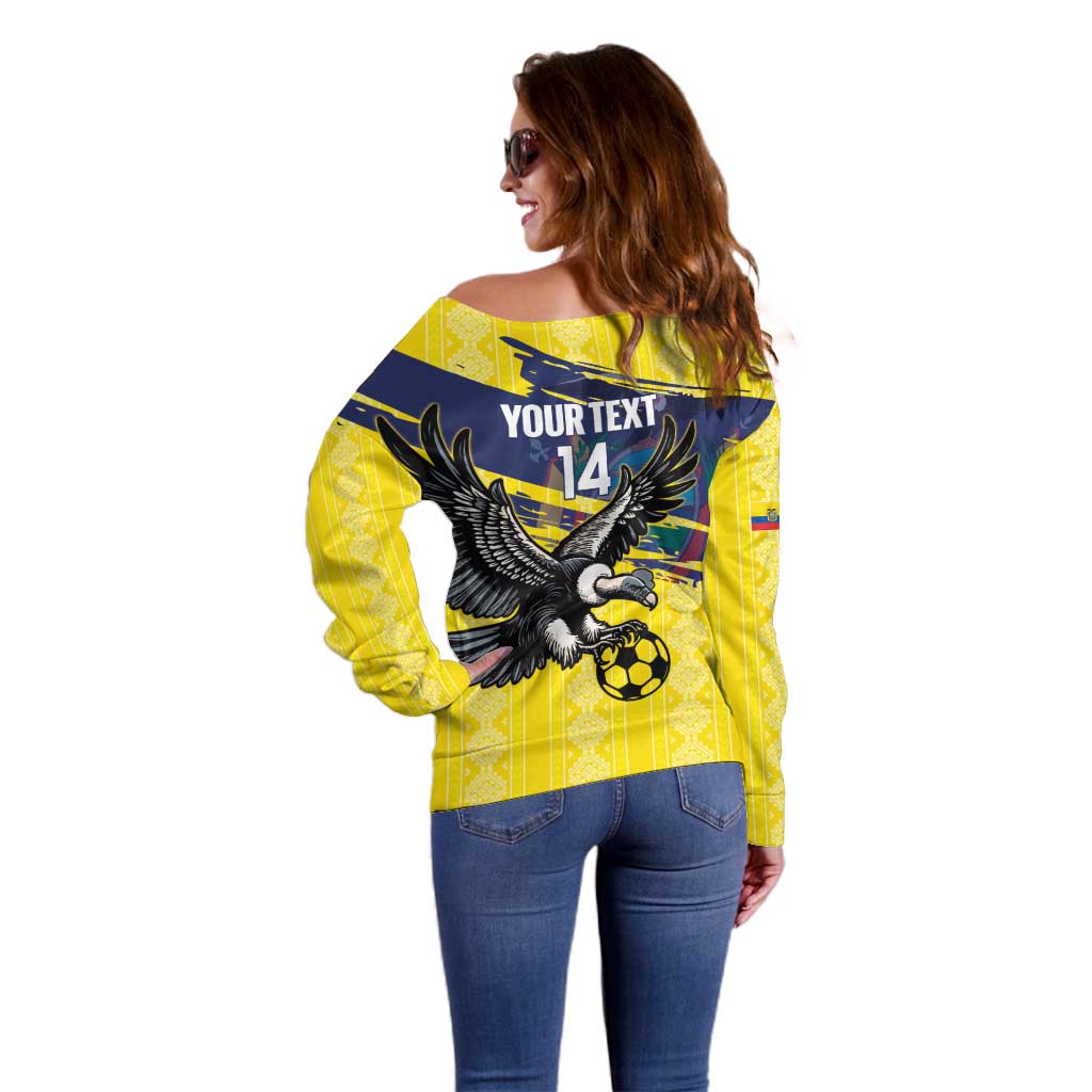 Ecuador Football Custom Off Shoulder Sweater 2026 Vamos La Tri Yellow South America Pattern - Wonder Print Shop