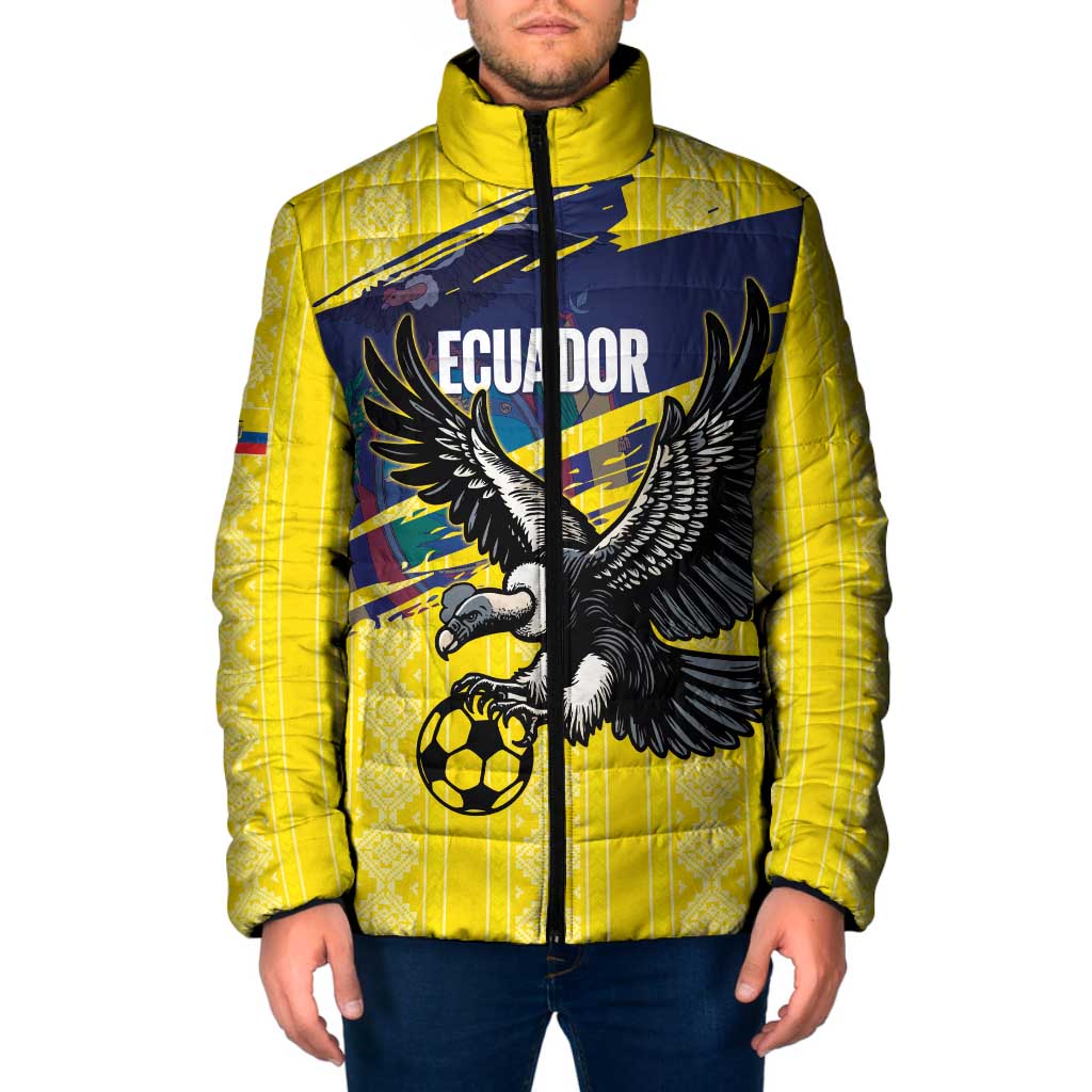 Ecuador Football Custom Padded Jacket 2026 Vamos La Tri Yellow South America Pattern - Wonder Print Shop