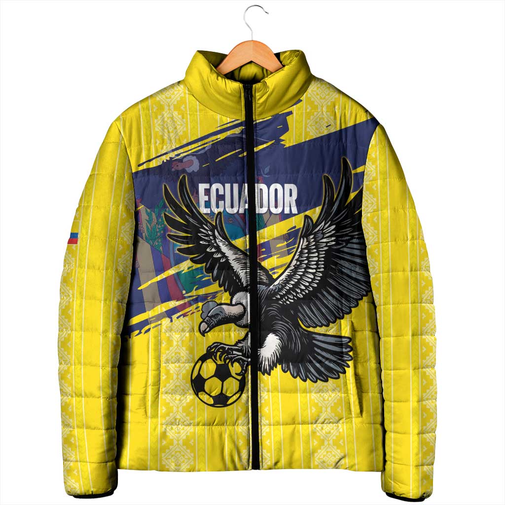 Ecuador Football Custom Padded Jacket 2026 Vamos La Tri Yellow South America Pattern - Wonder Print Shop