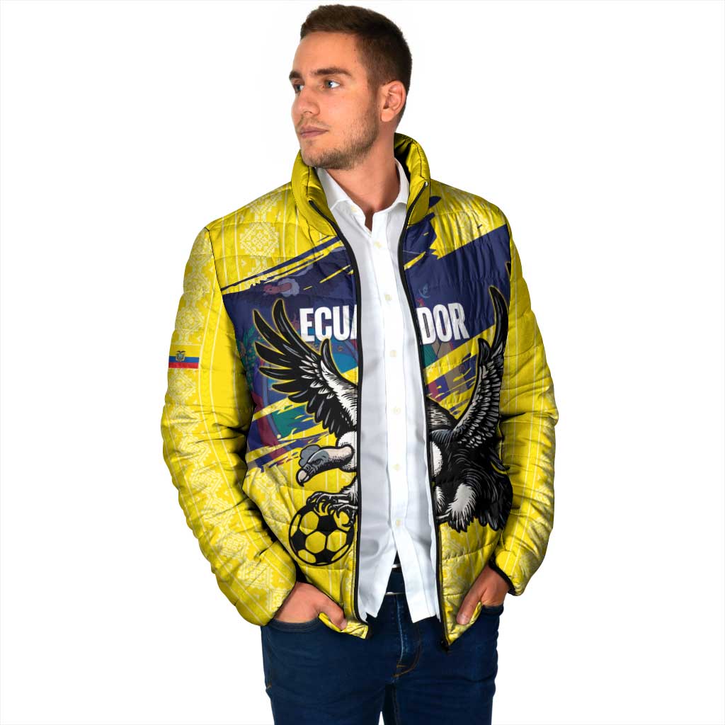 Ecuador Football Custom Padded Jacket 2026 Vamos La Tri Yellow South America Pattern - Wonder Print Shop