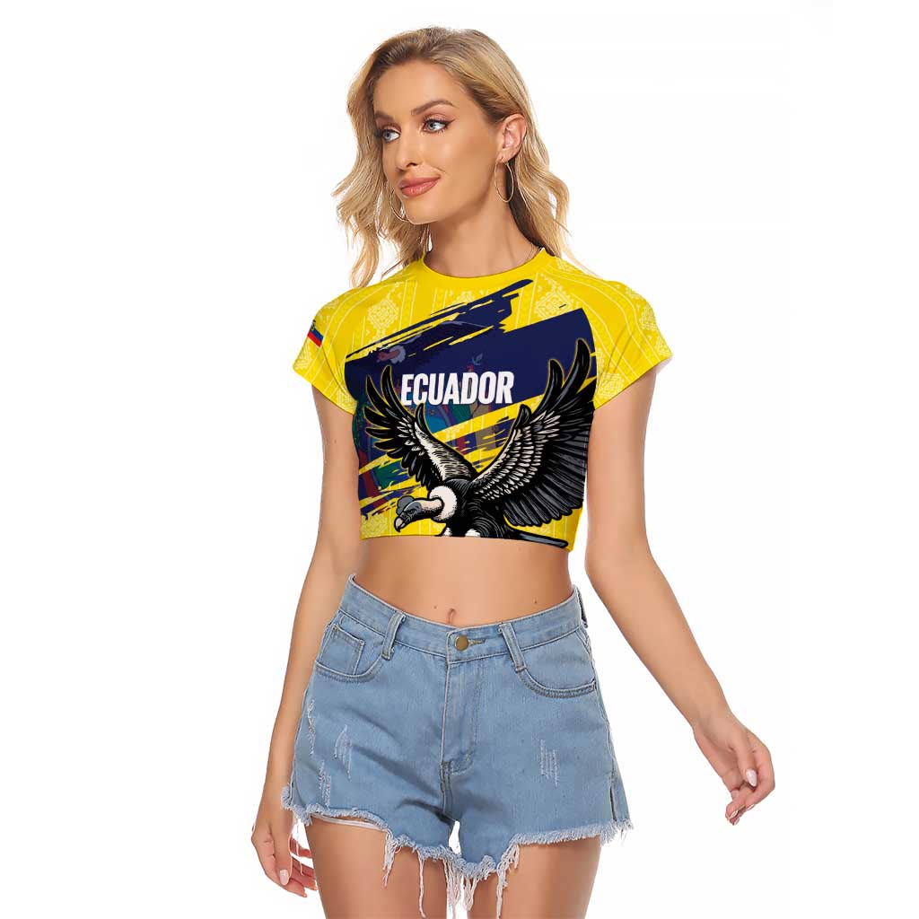 Ecuador Football Custom Raglan Cropped T Shirt 2026 Vamos La Tri Yellow South America Pattern - Wonder Print Shop