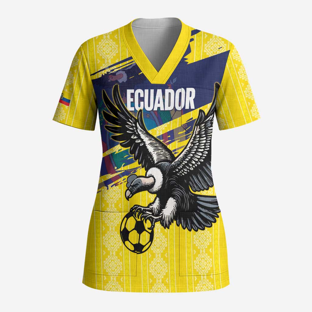 Ecuador Football Custom Scrub Top 2026 Vamos La Tri Yellow South America Pattern - Wonder Print Shop