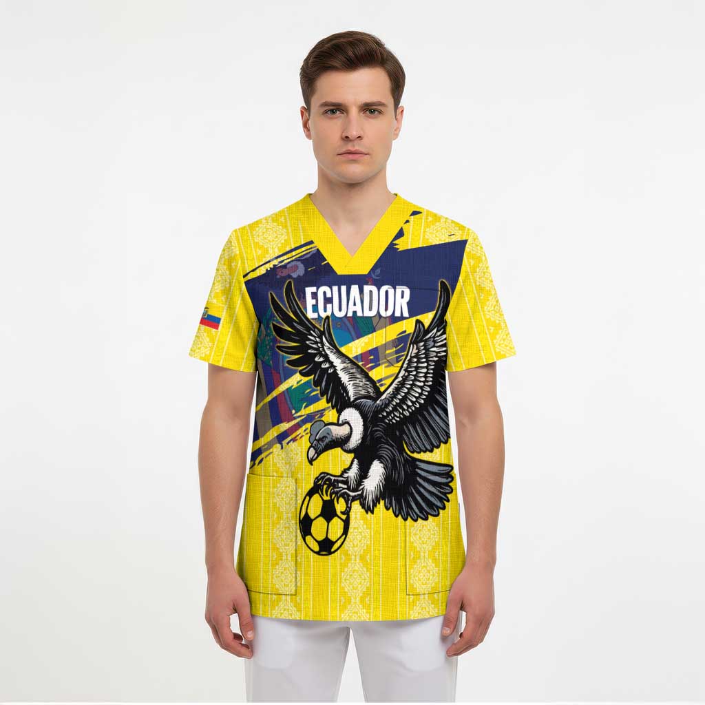 Ecuador Football Custom Scrub Top 2026 Vamos La Tri Yellow South America Pattern - Wonder Print Shop
