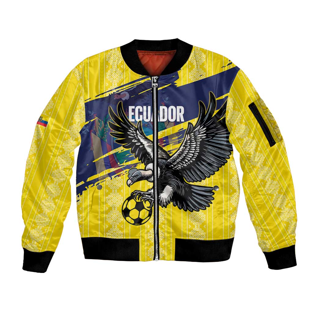 Ecuador Football Custom Sleeve Zip Bomber Jacket 2026 Vamos La Tri Yellow South America Pattern - Wonder Print Shop