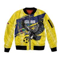 Ecuador Football Custom Sleeve Zip Bomber Jacket 2026 Vamos La Tri Yellow South America Pattern - Wonder Print Shop