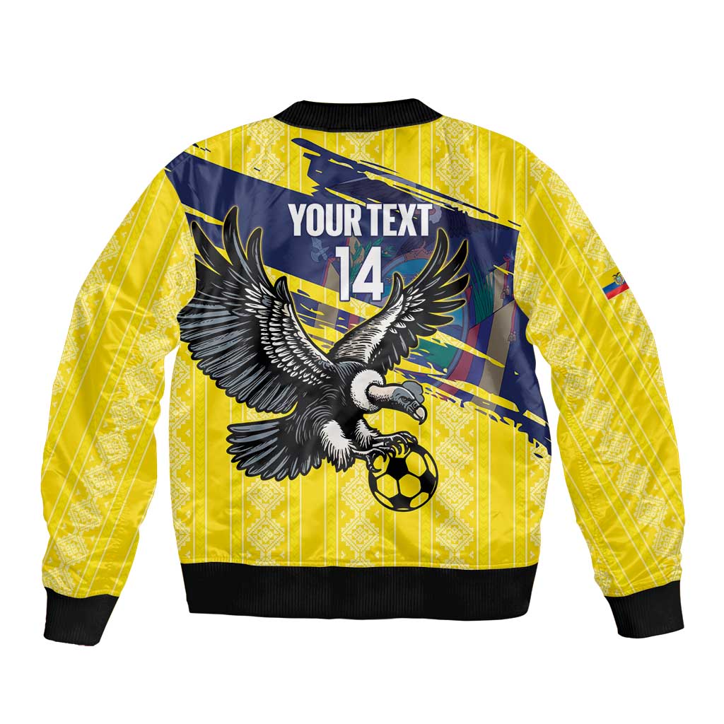 Ecuador Football Custom Sleeve Zip Bomber Jacket 2026 Vamos La Tri Yellow South America Pattern - Wonder Print Shop