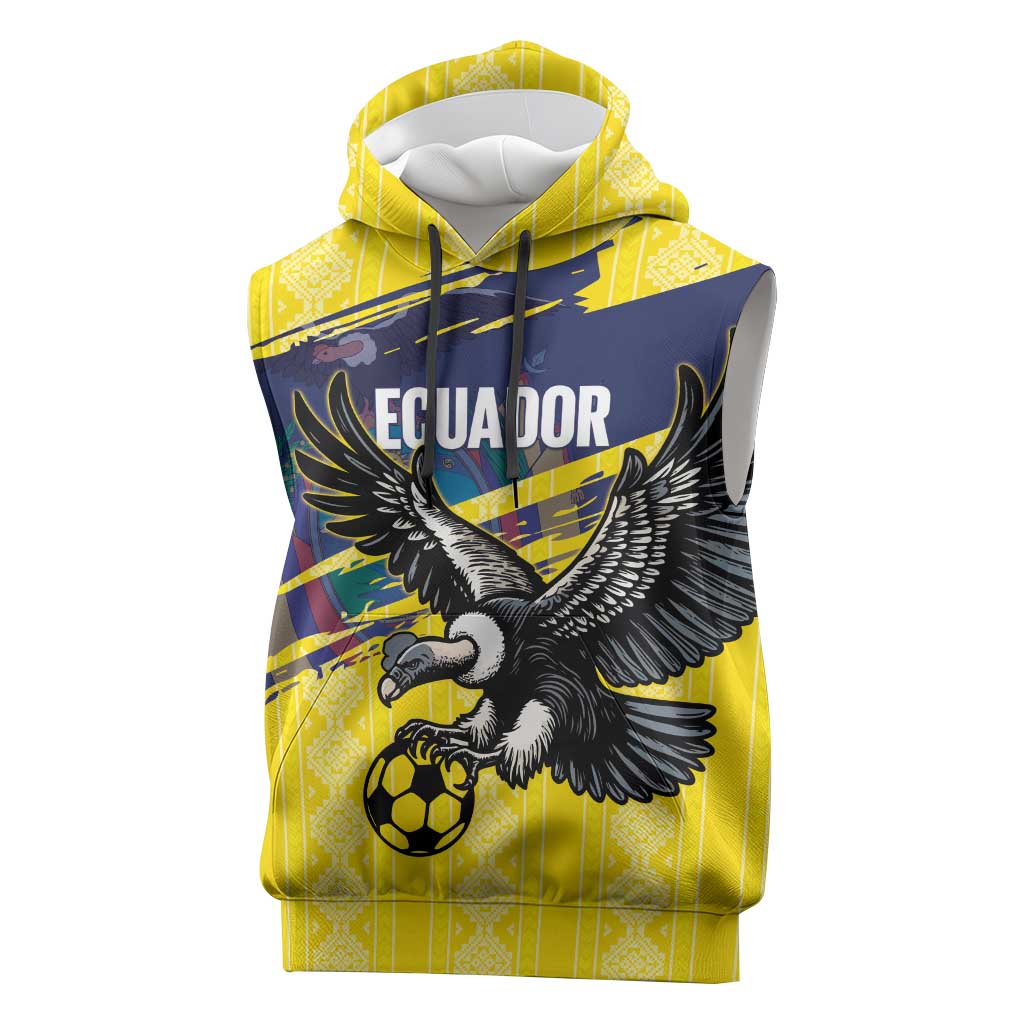 Ecuador Football Custom Sleeveless Hoodie 2026 Vamos La Tri Yellow South America Pattern - Wonder Print Shop