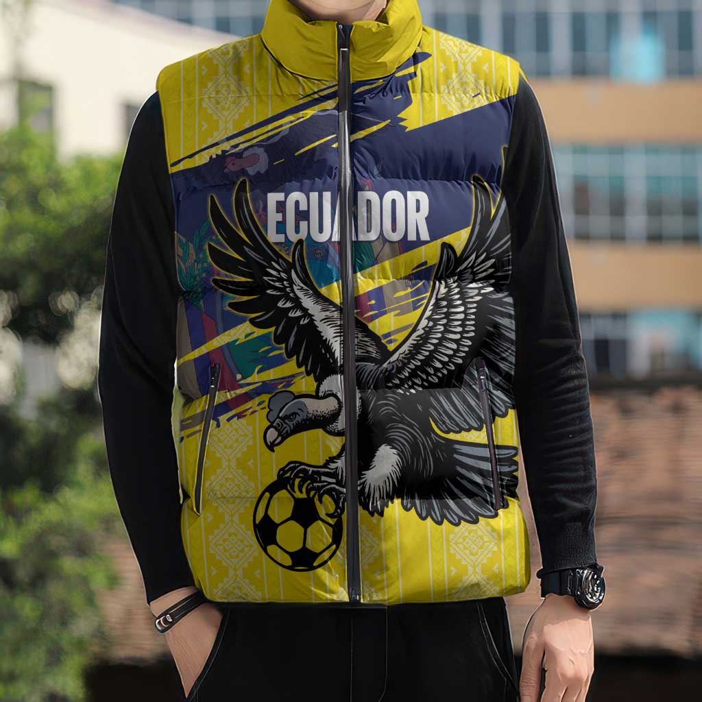 Ecuador Football Custom Sleeveless Puffer Jacket 2026 Vamos La Tri Yellow South America Pattern - Wonder Print Shop