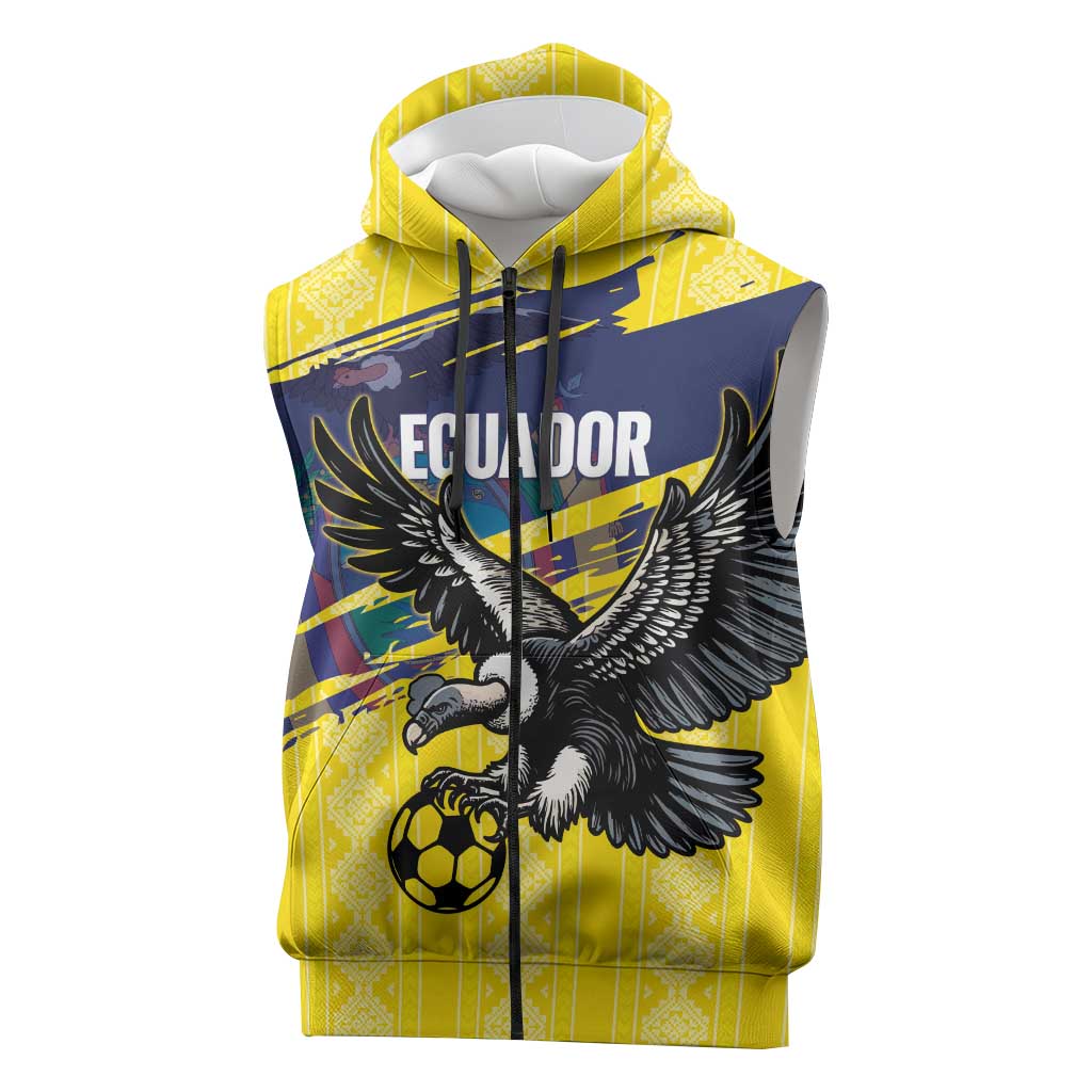 Ecuador Football Custom Sleeveless Zip Hoodie 2026 Vamos La Tri Yellow South America Pattern - Wonder Print Shop