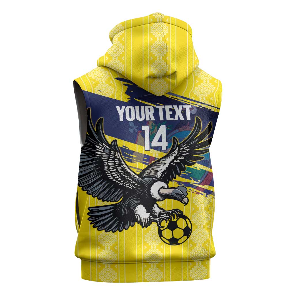 Ecuador Football Custom Sleeveless Zip Hoodie 2026 Vamos La Tri Yellow South America Pattern - Wonder Print Shop