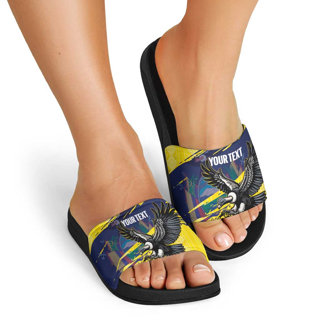 Ecuador Football Custom Slide Sandals 2026 Vamos La Tri Yellow South America Pattern - Wonder Print Shop
