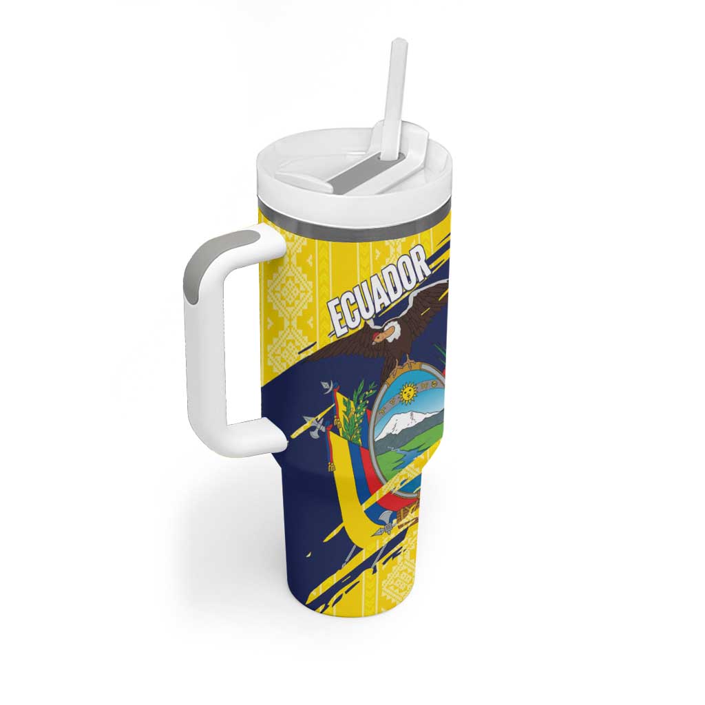 Ecuador Football Custom Tumbler With Handle 2026 Vamos La Tri Yellow South America Pattern - Wonder Print Shop