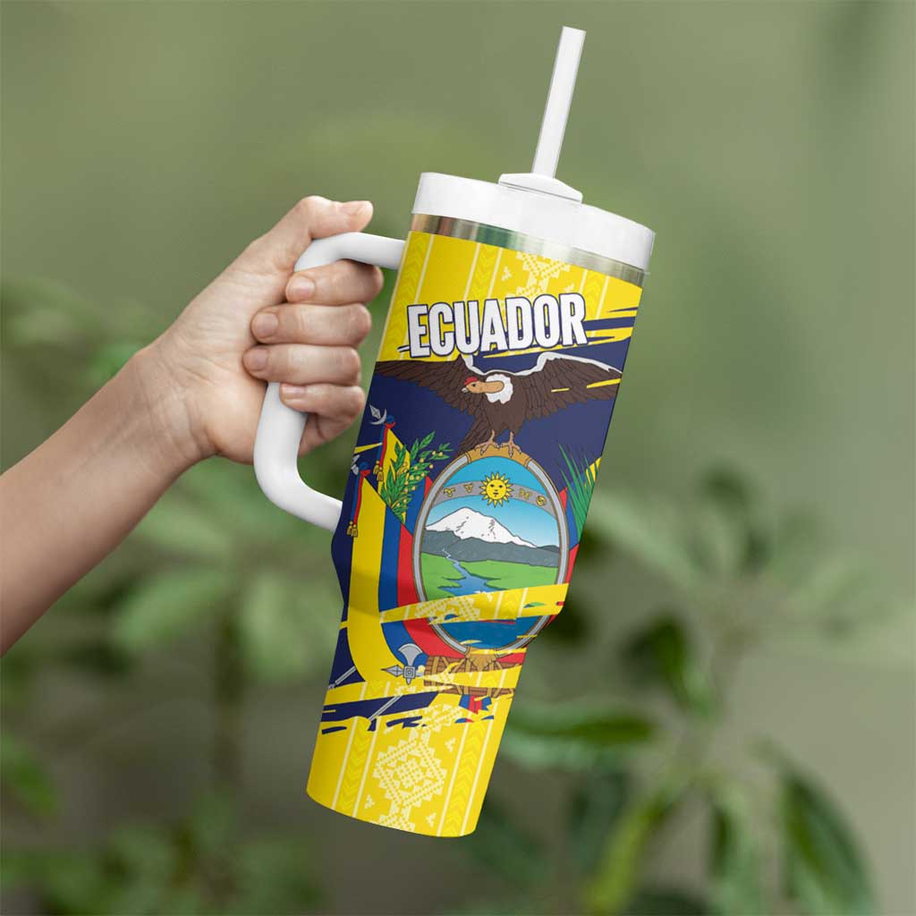 Ecuador Football Custom Tumbler With Handle 2026 Vamos La Tri Yellow South America Pattern - Wonder Print Shop