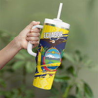 Ecuador Football Custom Tumbler With Handle 2026 Vamos La Tri Yellow South America Pattern - Wonder Print Shop