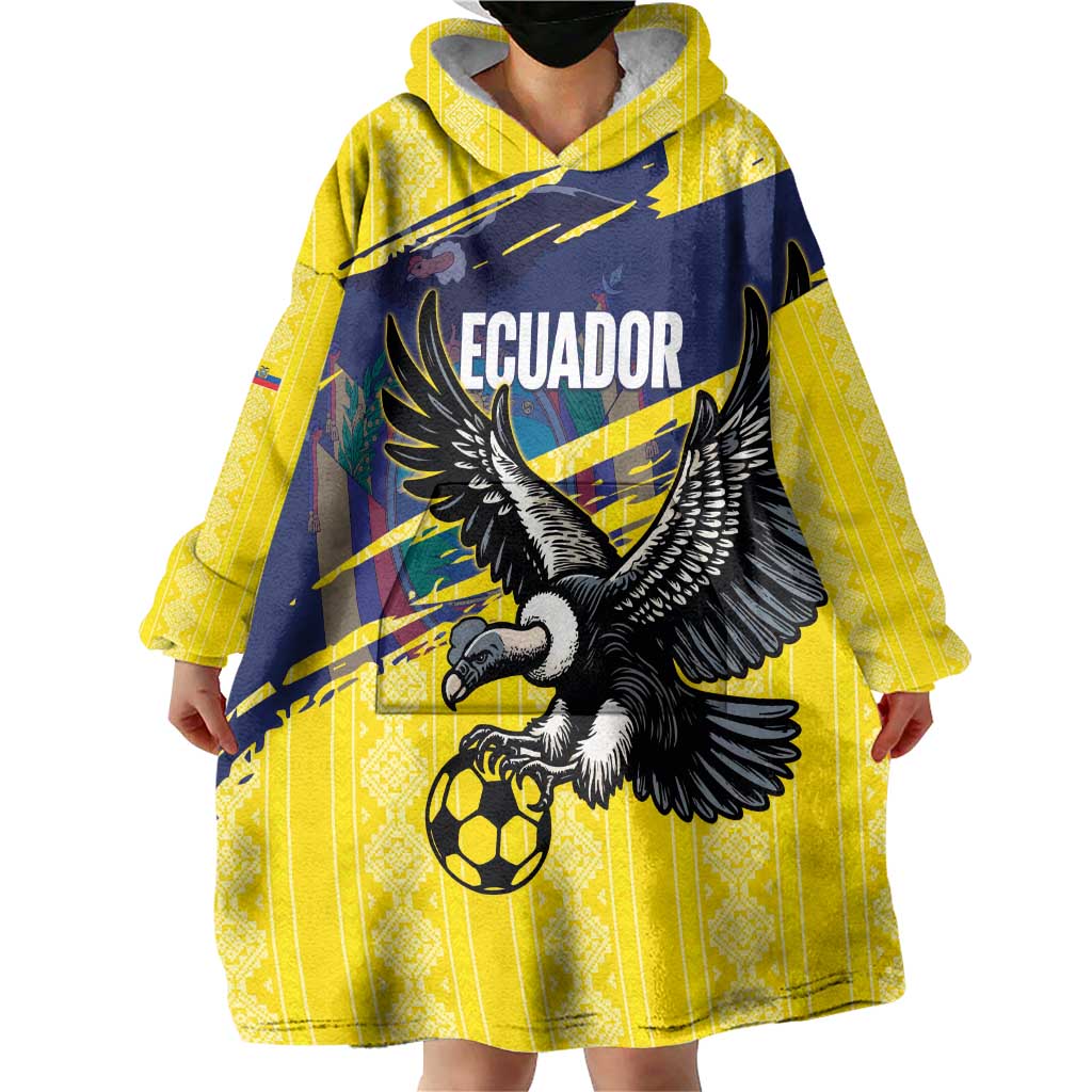 Ecuador Football Custom Wearable Blanket Hoodie 2026 Vamos La Tri Yellow South America Pattern - Wonder Print Shop