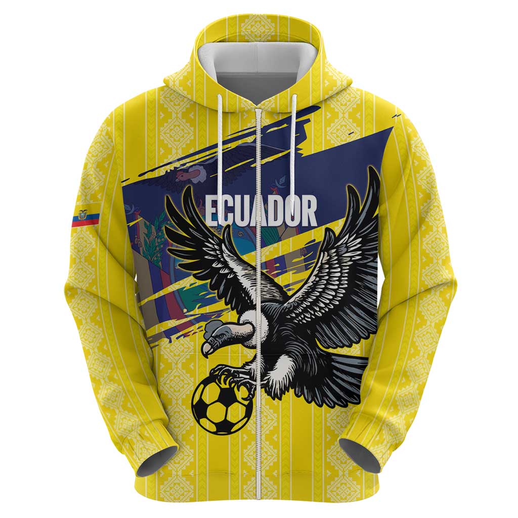 Ecuador Football Custom Zip Hoodie 2026 Vamos La Tri Yellow South America Pattern - Wonder Print Shop