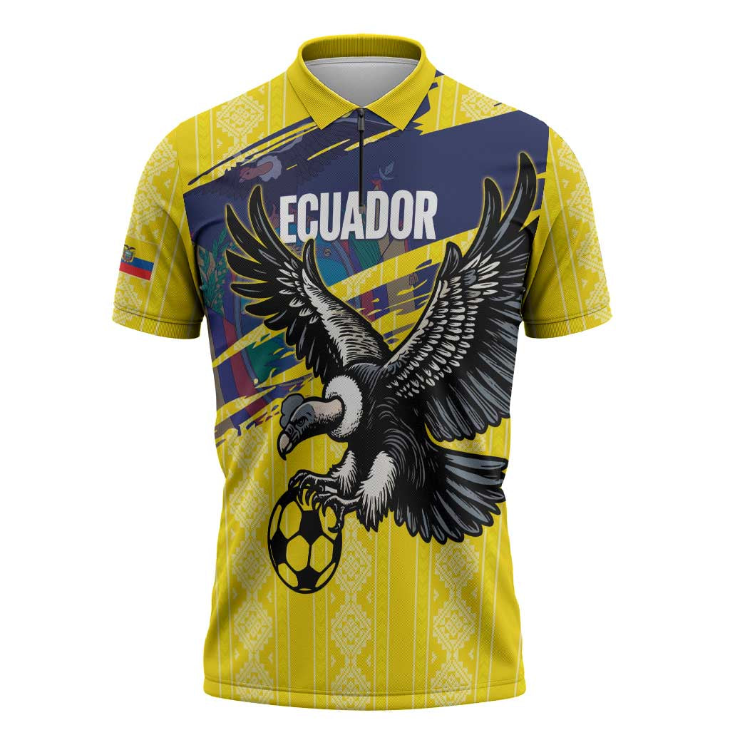Ecuador Football Custom Zipper Polo Shirt 2026 Vamos La Tri Yellow South America Pattern - Wonder Print Shop