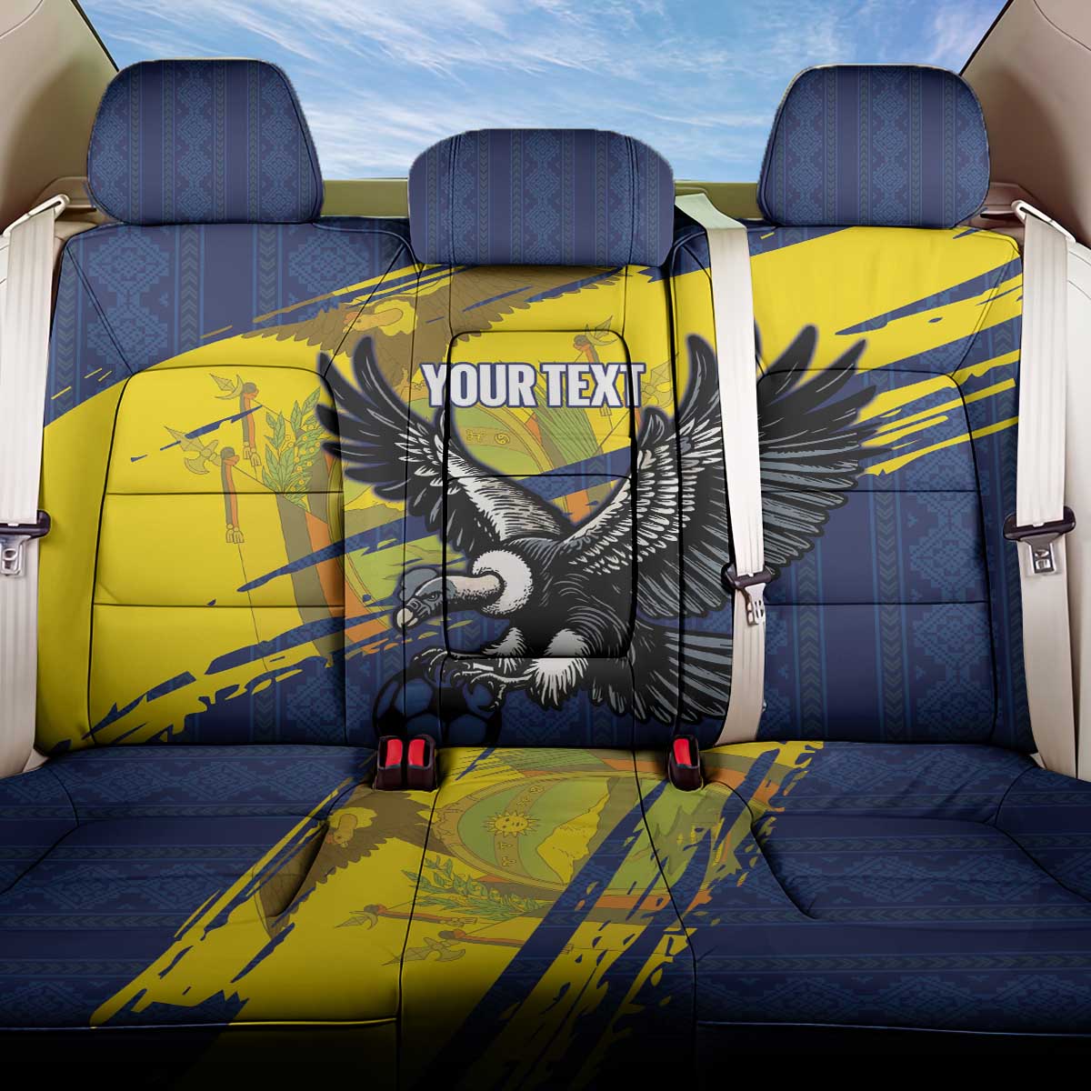 Ecuador Football Custom Back Car Seat Cover 2026 Vamos La Tri Blue South America Pattern - Wonder Print Shop