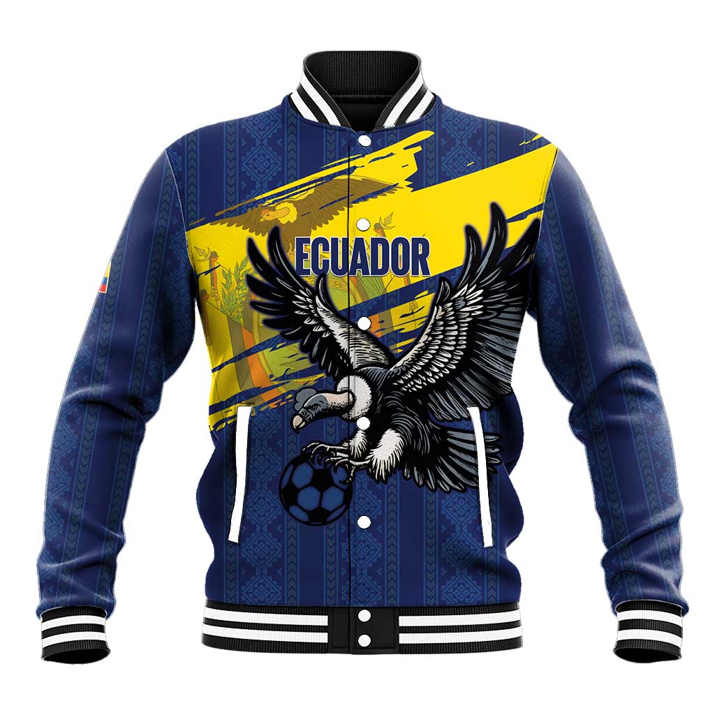 Ecuador Football Custom Baseball Jacket 2026 Vamos La Tri Blue South America Pattern - Wonder Print Shop