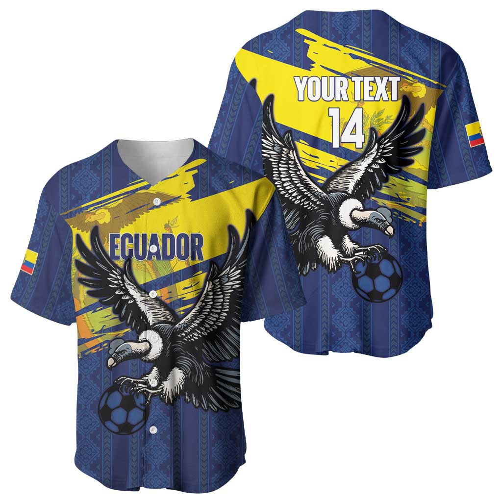 Ecuador Football Custom Baseball Jersey 2026 Vamos La Tri Blue South America Pattern - Wonder Print Shop