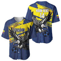 Ecuador Football Custom Baseball Jersey 2026 Vamos La Tri Blue South America Pattern - Wonder Print Shop