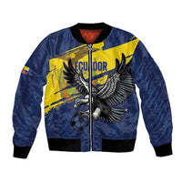 Ecuador Football Custom Bomber Jacket 2026 Vamos La Tri Blue South America Pattern - Wonder Print Shop