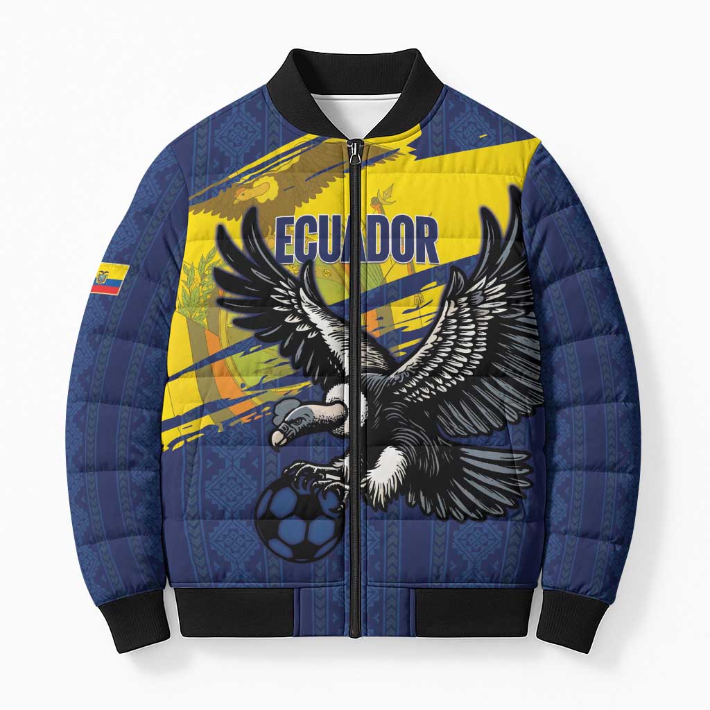 Ecuador Football Custom Bomber Puffer Jacket 2026 Vamos La Tri Blue South America Pattern - Wonder Print Shop