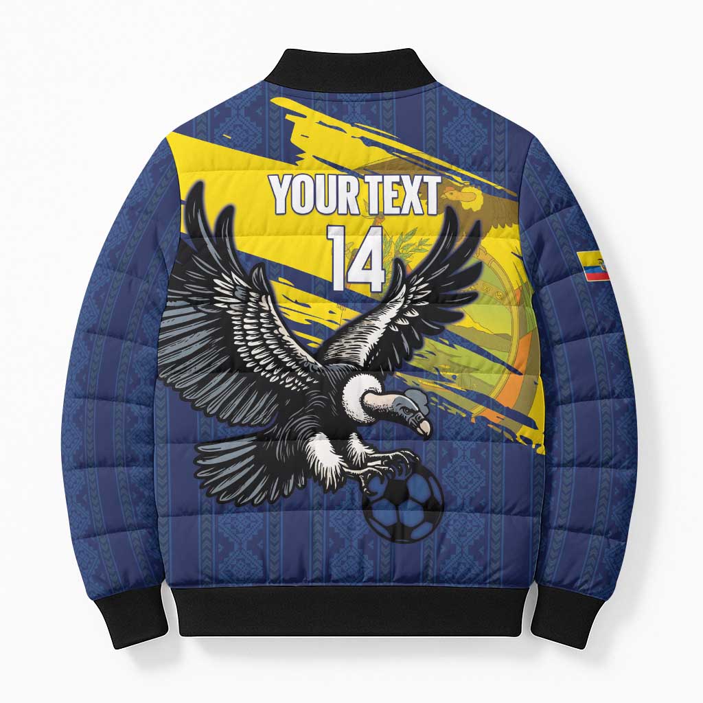Ecuador Football Custom Bomber Puffer Jacket 2026 Vamos La Tri Blue South America Pattern - Wonder Print Shop