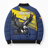Ecuador Football Custom Bomber Puffer Jacket 2026 Vamos La Tri Blue South America Pattern - Wonder Print Shop