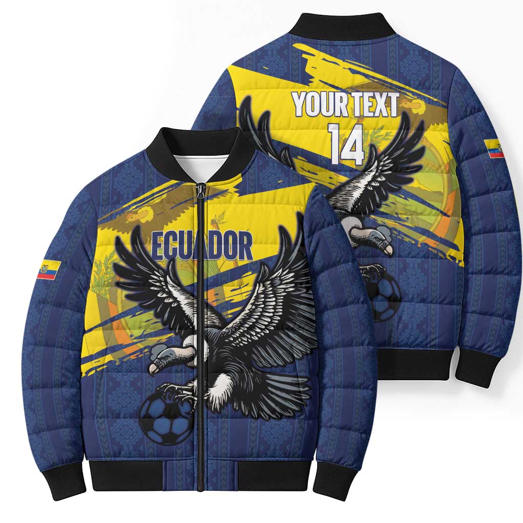 Ecuador Football Custom Bomber Puffer Jacket 2026 Vamos La Tri Blue South America Pattern - Wonder Print Shop