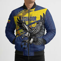 Ecuador Football Custom Bomber Puffer Jacket 2026 Vamos La Tri Blue South America Pattern - Wonder Print Shop