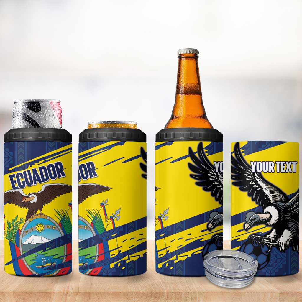 Ecuador Football Custom 4 in 1 Can Cooler Tumbler 2026 Vamos La Tri Blue South America Pattern - Wonder Print Shop