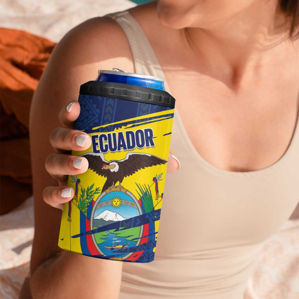 Ecuador Football Custom 4 in 1 Can Cooler Tumbler 2026 Vamos La Tri Blue South America Pattern - Wonder Print Shop