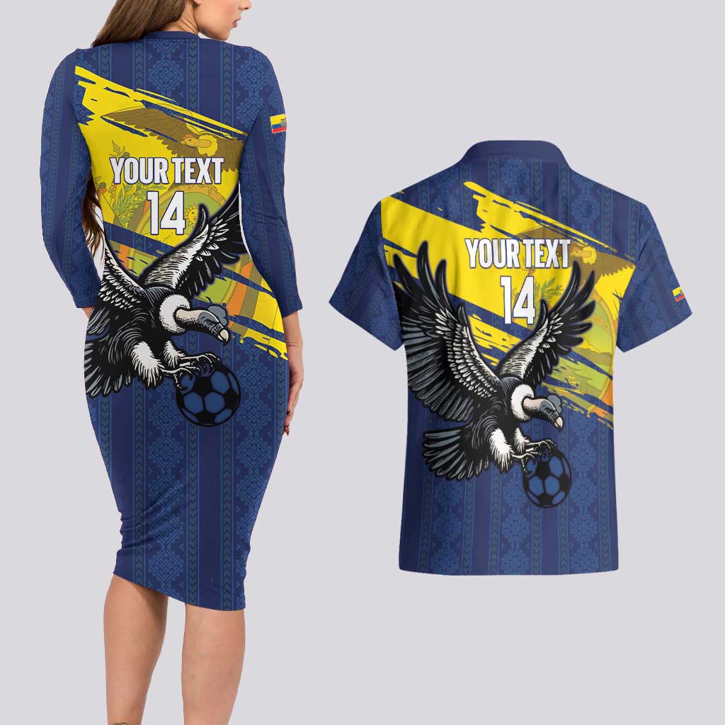 Ecuador Football Custom Couples Matching Long Sleeve Bodycon Dress and Hawaiian Shirt 2026 Vamos La Tri Blue South America Pattern - Wonder Print Shop