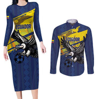 Ecuador Football Custom Couples Matching Long Sleeve Bodycon Dress and Long Sleeve Button Shirt 2026 Vamos La Tri Blue South America Pattern - Wonder Print Shop