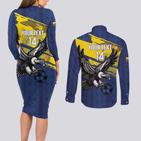 Ecuador Football Custom Couples Matching Long Sleeve Bodycon Dress and Long Sleeve Button Shirt 2026 Vamos La Tri Blue South America Pattern - Wonder Print Shop